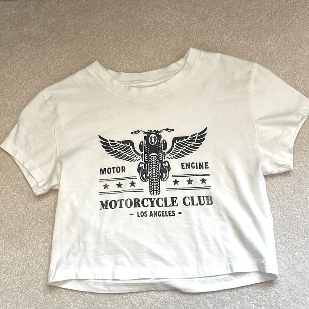 White cropped motorcycle t